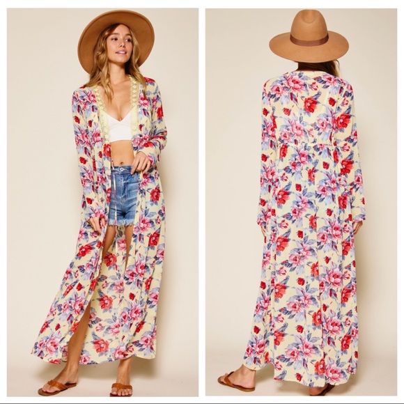 Kourtney Floral Maxi Length Kimono Duster Dress - Picture 2 of 3